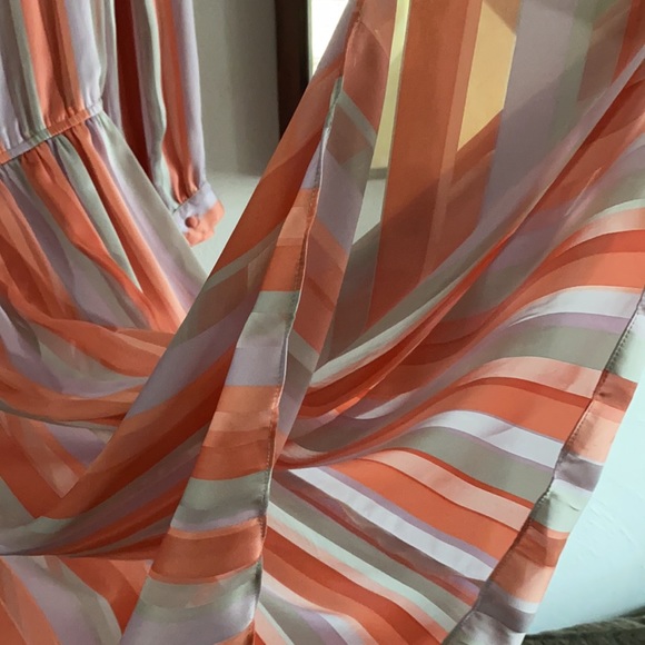 60s 70s VINTAGE LESLIE FAY SILKY LS STRIPE BELTED PRARIE BOHO MIDI DRESS 6 VTG - Picture 10 of 16